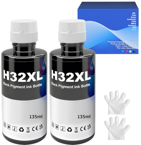 SHUOLEI påfyllningsbläck multipack kompatibel med HP 32XL bläck för 7305 7005 7605 570 55 655 559 455 315 319 5105 7605 7306 7006 skrivarbläck (2-pack, 2 SvarSvar