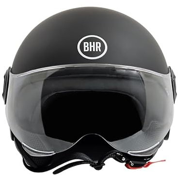 BHR Casco Demi-Jet 835 SPECIAL - Casco Scooter Homologado ECE 22.06 con Visera Tipo Gafa Antiarañazos - Cierre Micrométrico y Almohadillas Desmontables - Negro Mate L