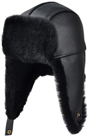MGGMOKAY Unisex Lammfell Shearling Wintermütze,Aviatormütze,Russische Ushanka Trapper Winterfellmütze