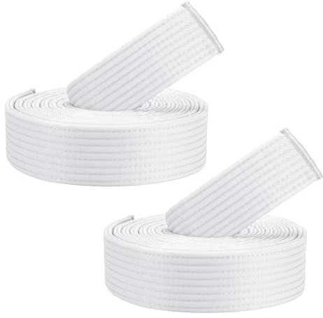 PATIKIL Taekwondo Colored Ranking Belts, 2 Pack 1.6 x8.5FT Polyester Martial Arts Colored Ranking Belt for Coach Teaching Practice, White