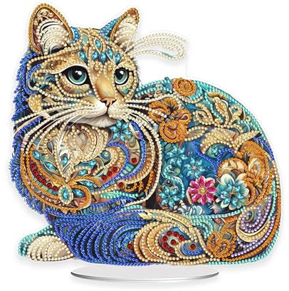 Eiflow Tabletop Special Diamond Craft Painting Kit Tier, 23,9 x 23,9 cm, Katzen-Edelstein-Malerei-Kunst-Set für Erwachsene, DIY-Diamant-Schreibtisch-Platzierung, Ornament, Box-Paket, DPSTAND001