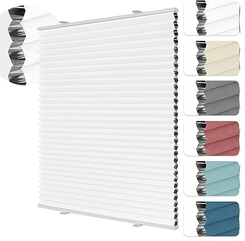 HOMEDEMO Wabenplissee Plissee ohne Bohren Klemmfix Verdunklung Thermo Weiß 90 x 200cm(BxH) Faltrollo 100% Blickdicht, Sonnenschutz & Schallschutz Plisseerollo für Fenster & Tür