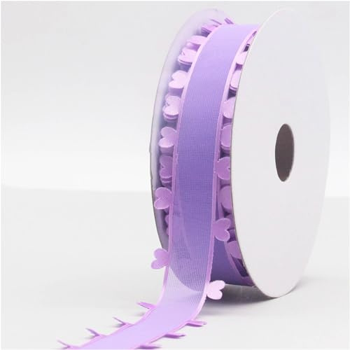 2 Rollen Geschenkband Schleifenband - 25mm * 20 Yard Geschenkbänder Breit Stoffband Herzen Organzaband Dekoband zum Basteln Tüllband Hochzeit Deko Tischdeko Zimmerdeko Autoschmuck Haarschleife-Lila