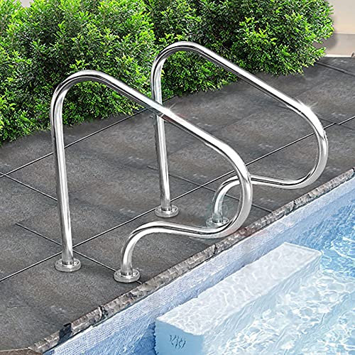 MaGiLL Sicherheitshandlauf für Schwimmbäder, 2 Stück, Sicherheitshandläufe aus Edelstahl 304, Einstieg in den Pool – gebogen verstrebt (Dicke 1,2 mm) ()
