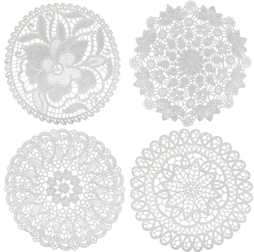 GORGECRAFT 8Stk 4 Stile Hohlspitzen-Untersetzer Aus Polyester Vintage Rund Kleine Tischsets Stickerei Handgefertigte Häkeldeckchen Mit Blumenmuster Für Tassen Hochzeit Teeparty Zuhause Dekor Weiß