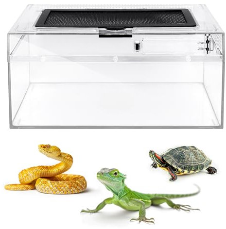 AZV Reptile PC Tank Terrarium Amphibian Turtle Tank Starter Kit Habitat Enclosure Cage 7x11x5 inch for breeding Lizards,Turtles,Corn Snakes,Chameleons,Frog,Crested Leopard Geckos,Spider,Hermit Crab