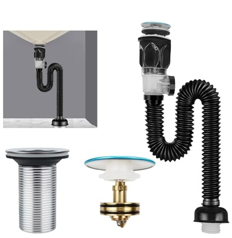 Tyafzzn Syphon Küche Spülbecken, Waschbecken Siphon mit Ablaufgarnitur Flexibel, Waschbecken Ablaufgarnitur Kit, Anti Verstopfung Geruch und Insekt Resistent PVC Abflussrohr