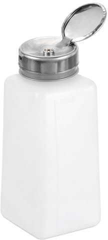 sourcing map Solvent Alcohol Dispenser 250ml(8.8oz) Nail Polish Remover Push Down Liquid Dispenser Pump Bottle with Stainless Steel Press Head for Acetone Solution, White