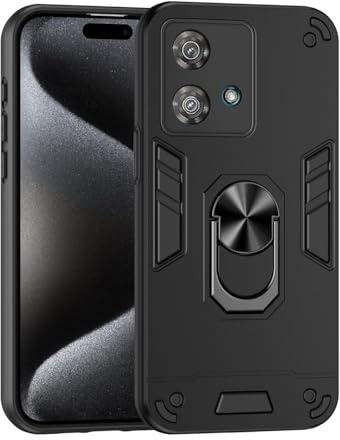 BORYA Funda para Motorola Edge 40 Neo (Moto Edge 40 Neo), Antigolpes Suave Silicona Ultradelgado TPU + PC Carcasa, Anticaída Grado Militar Estuche. Caso con Magnético Metal Soporte. Negro