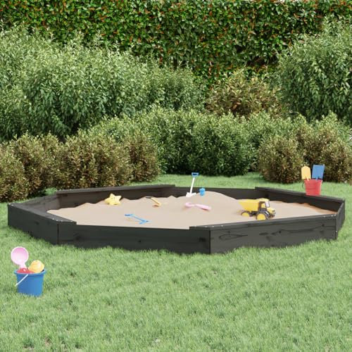 Jardin, bac à sable avec sièges, gris octogonal, bois de pin massif