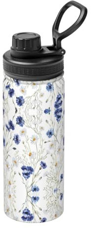 Bouteille d'eau isotherme en acier inoxydable avec fleur dessinée à la main - 532 ml