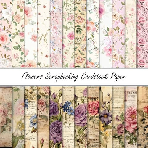 24 Blatt Scrapbooking Cardstock Papier, 6 x 6 Vintage Blumen DIY Dekorative Karte Papier für Fotoalbum Kunst & Handwerk Design