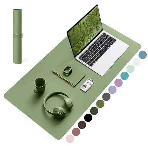 YSAGi Schreibtischunterlage, Premium Leder Mauspad, Olivgrün, 80x40cm | Rutschfeste Schreibtisch Unterlage, Tischunterlage, Multifunktionales Mousepad Schreibtisch Organizer für Büro & Homeoffice