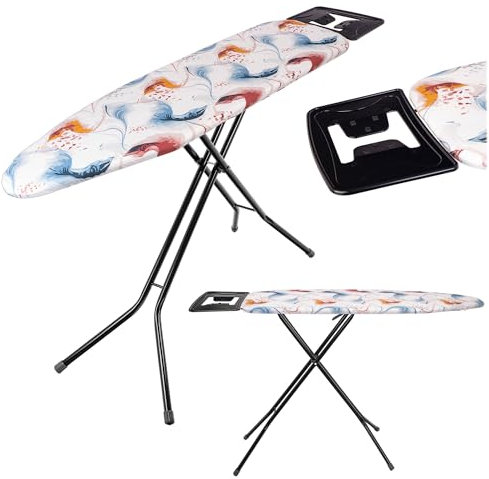 KADAX Bügelbrett 120x38 cm, klappbarer Bügeltisch mit Stabiler Stahlkonstruktion, hitzebeständigem Bezug und Ablage für Bügeleisen, höhenverstellbar (Bunt)