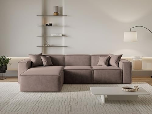 GRAINGOLD Arizona Ecksofa 265x180 cm, L-Form Sofa, Ecksofa für Wohnzimmer, Velour, 3-Sitzer Eckcouch, Modernes Design (Braun, Links)