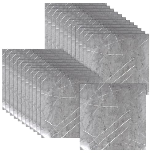 CHIHEUNG 24PCS Self-Adhesive Wall Tiles, 30 x 30 cm Grey Marble Tile Stickers, Peel and Stick Backsplash for Kitchen Bathroom Living Room