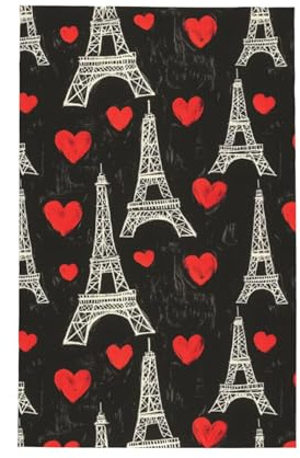 Buewutiry Toallas de cocina – Suave corazón Torre Eiffel impresión absorbente de secado rápido paños de cocina para secado de cocina, toalla de mano para decoración del hogar con cordón
