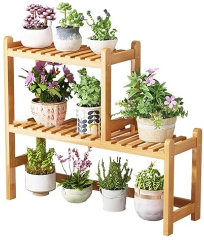 Pflanzenständer Bambus, 2/3 Ebenen Pflanzenregal Indoor Outdoor, Hoher Blumenständer für Balkon Garten Wohnzimmer,Multi Pflanzkübelhalter für Balkon，Tisch-Pflan(Size:60 x 20 x 55 cm,Color:Style-a)