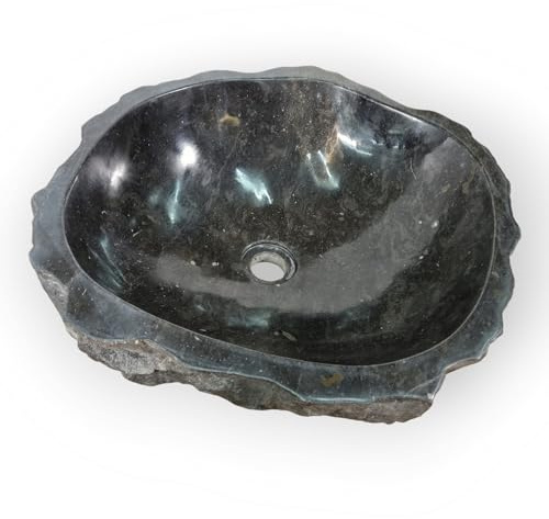 Naturstein Waschbecken schwarzer Marmor - Bruchstein Aufsatz Waschschale - Oval oder auch Rund für das Badezimmer (15x30-40cm)