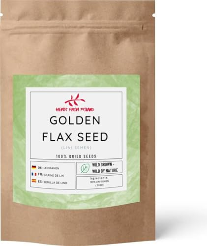 Herbs From Poland – Getrocknete Goldene Leinsamen Naturbelassenes Ganzes Kraut Ohne Künstliche Zusätze Ideal für Aufgüsse (200g, Goldene Leinsamen)