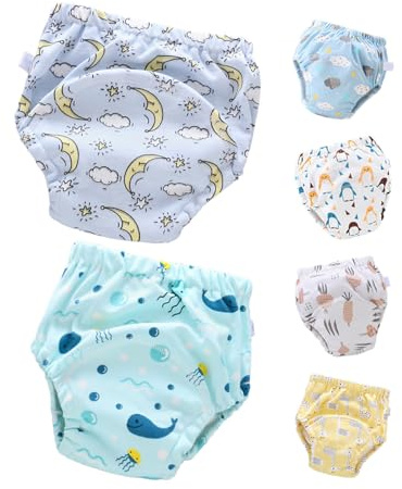 Wiederverwendbare Trainingshosen aus Baumwolle, 6 Stück, L | Auslaufsicheres Design, für 9-18kg, Waschbar und Töpfchenhilfe für Babys und Kleinkinder