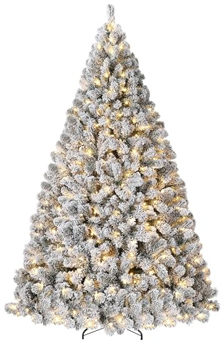 135/180/225/270cm Weihnachtsbaum mit Beleuchtung(150 LED), Simulierter Künstlicher Weihnachtsbaum mit Schnee-Effekt, für Weihnachten-Dekoration, aus PE und PVC, 340 Spitzen(135cm)