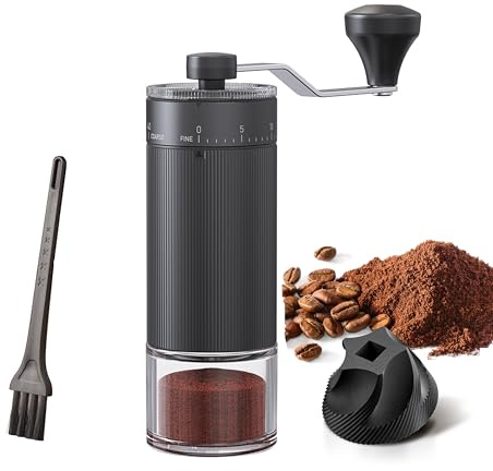 KharWette Hand-Kaffeemühle, konischer Frässtift für Espresso, französische Presse, Übergießen, doppeltes Lager, externe Einstellkapazität, 25 g (Keramik-Frässtift) Schwarz