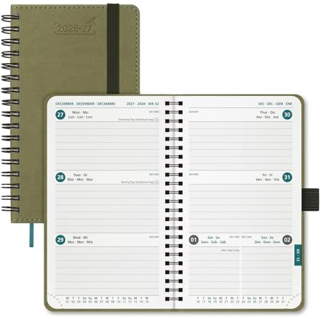 BEZEND Agenda Escolar 2026 2027 Semana Vista Pequeña Espiral - 9 x 15,5 cm | 18 Meses (Jul.26 a Dic.27) Planificador Semanal de Bolsillo, Compacta para Llevar, Tapa Blanda Cuero PU, Kiwi