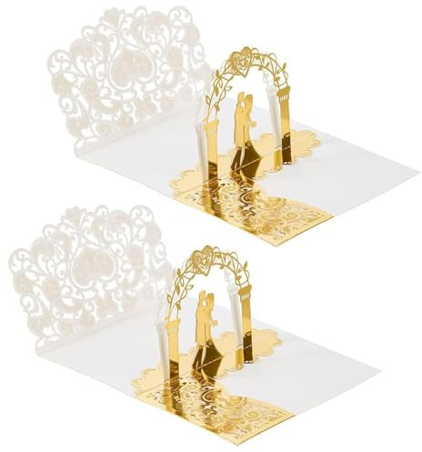 Rainway 2 Stück 3D Pop-Up Hochzeitskarte mit Laser-Cut Herz Design und Goldfolie, Hochzeitskarte für Brautpaar mit Umschlag & Innenkarten - Für Hochzeitsglückwünsche, Verlobung und Trauung (18x12.5cm)