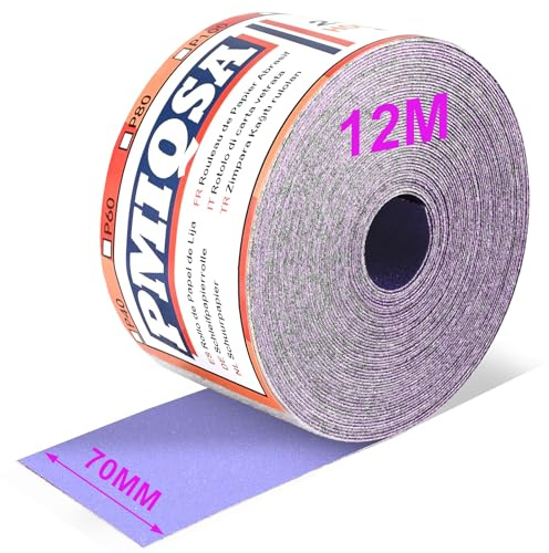 PMIQSA Rollo de Papel de Lija 70mm x 12m Grano 400 | Papel de Lija de Cerámica Para Lijar Pulir Y Eliminar El óXido Para Lijadora Manual