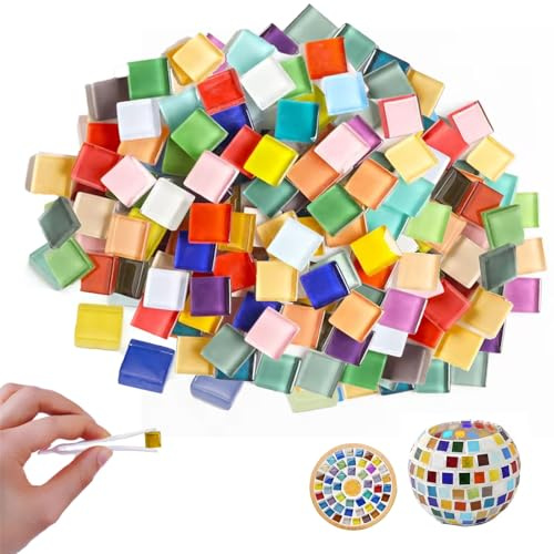 PEEXTBB Mosaïques, 1kg 1 x 1 x 0,3 cm Mosaique Carrelage en Verre, Pierres de Mosaïque, Carreaux de Mosaïques Carrés, pour Vases, Cadres Photo, Couleurs Mélangées