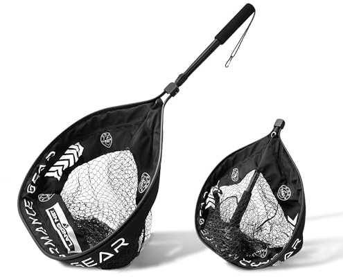 Pro Tackle Foldable Net klappbarer Kescher, Größe L | Gummiertes knotenloses Netz, Schwimmkörper, Aluminium mit EVA-Griff, Karabiner, Optional teleskopierbar