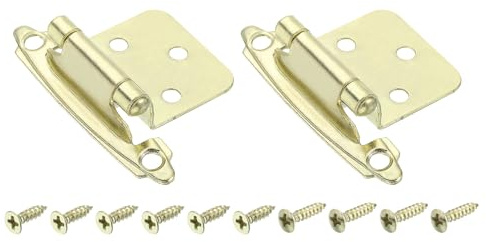 QUARKZMAN Bisagras Para Cocina Empotradas De Gabinete, 2Pcs Bisagras Semiencubiertas De Montaje Superficial Con 1/2 De Superposición, Hardware Autocerrante Con Tornillos, Dorado