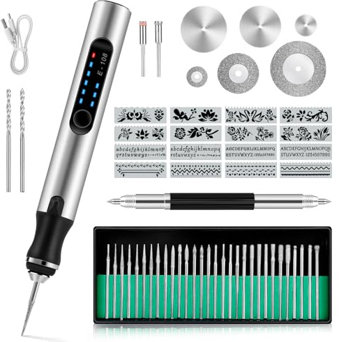 Penna per Incisione Elettrica, Macchina per Incidere Cordless Ricaricabile USB, Strumenti per Incisione Penna Portatile, per DIY gioielli in metallo vetro legno Leather Plastica Incidere