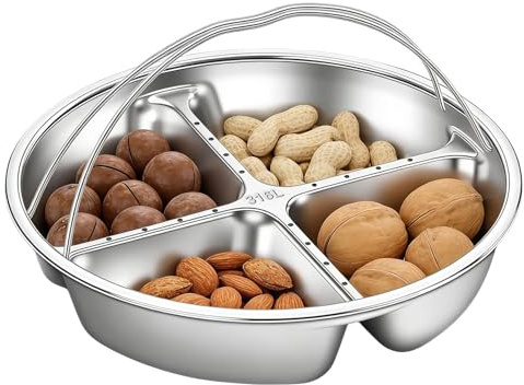Pläto de Snacks Dividido - Cuencos de Snacks de Acero Inoxidable 316, Pläto de Sņacks Seccional con Compartimentos | Bandeja de Servicio, Pĺato para Vapor, Cuenco de Fruta para Hogar, Noches Familiare