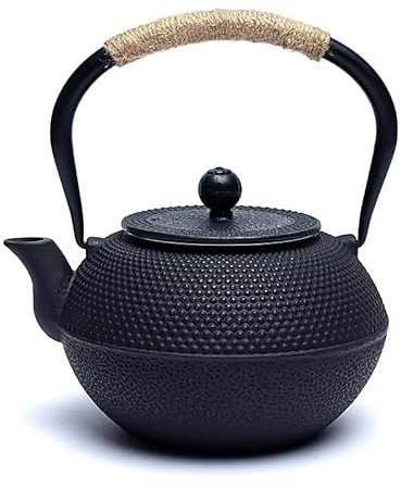 XdeliX Tetera de hierro fundido de 1,2 l – Tetera japonesa esmaltada con colador de té de acero inoxidable – Negro – Tetera para té suelto, ceremonia del té y cultura asiática