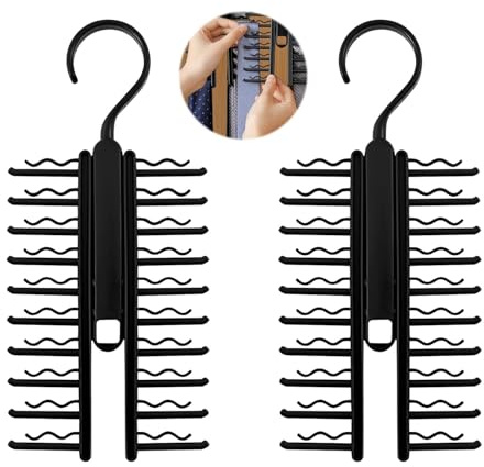 Portacorbatas para Armario, Juego de 2 Perchas para Corbatas Giratorias 360°, hasta 20 Corbatas por Percha, Diseño Antideslizante, Ahorra Espacio, para Cinturones y Bufandas, Negro