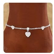 ZHESHY Fußkettchen Damen Silber 925 Gold Wasserfest Fussketten für Frauen | Gold Silber Fussketten,Wasserfest CZ Herz Perlen Fußkette Verstellbar Stapelbare,Sommer Strand Fußkettchen,Schmuck für Damen