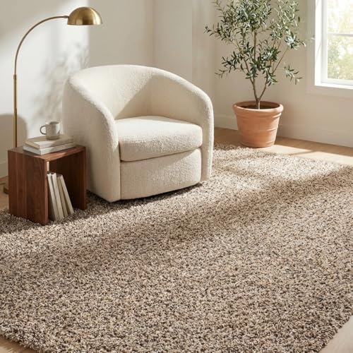 Unique Loom Solo Solid Shag Kollektion Moderner Plüsch-Hochflor Teppich, Taupe, 122 x 183 cm