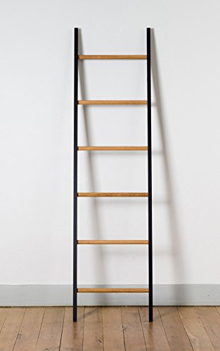 Kleiderleiter Kombi Handtuchleiter Schwarz lackiert mit Eichensprossen | 171 x 47 x 5,5 cm | 6 Sprossen für viel Platz | vollständig aufgebaut | Handarbeit aus Deutschland