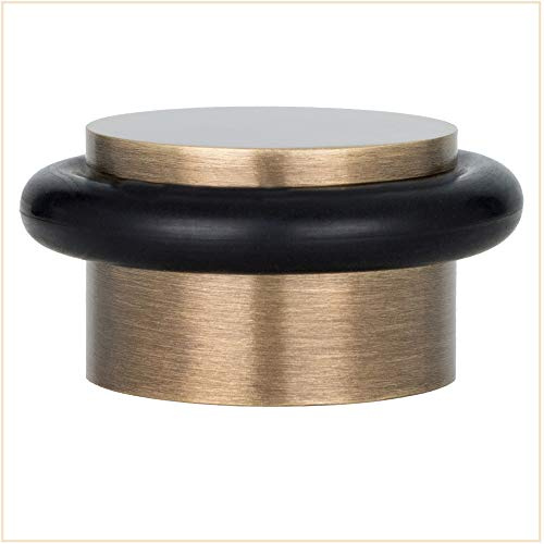 EVI Herrajes |Klebe- Türstopper aus Messing Boden - Antik-Leder-Finish | Ø28x20mm | Schwarz Natursilikonkautschuk |Einfache Befestigung | I-103