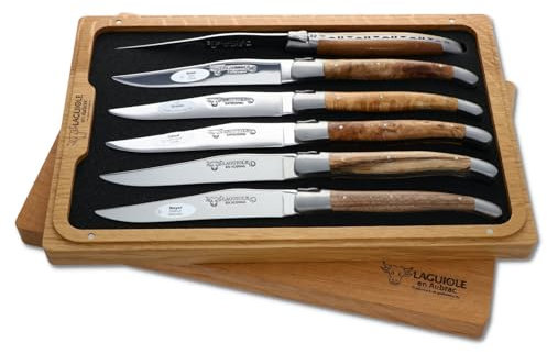 Laguiole en Aubrac 6-teiliges Steakmesser Set - SONDEREDITION europäische Hölzer - edle Tafel-Messer