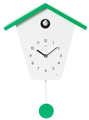 Cuco Clock Kuckucksuhr mit Pendel 37,5 x 23 x 11,4cm Weiß/Grün | Holz, Modell Schwarzwaldhaus, traditionelle Schwarzwalduhr, Pendel und Gewichte, Wanddekoration