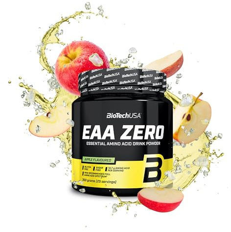BioTechUSA EAA Zero | kraftfulla essentiella aminosyror | 7160 mg EAA/portion | WHO:s rekommenderade förhållande | sockerfri, glutenfri | 350 g, Äpple | Formulerad i förhållande enligt WHO-rekommendationen | Socker- och glutenfri | Dryckpulver | 350 g, äpple
