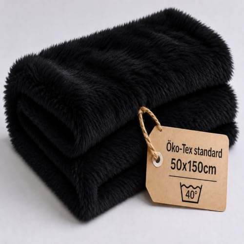 StoffBook schwarz Fellimitat Kunstfell Langhaar für Basteln, Teddyfell, Plüschstoff, Fellstoff, zum Nähen & Flauschiger Stoff Kinder DIY-Projekte, d106