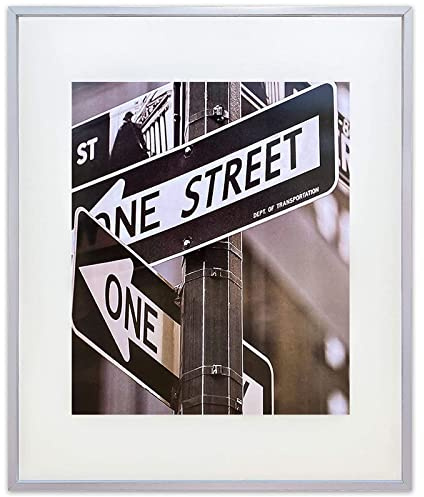TheDisplayGuys - Contemporary Aluminum Picture Frame - Tempered Glass - 16 X 20 matted to 11 X 14 - Silver - Wall Hanging