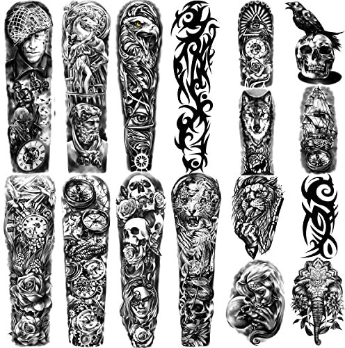 Tatuajes Temporales a Prueba de agua de brazo Completo 8 Hojas y Tatuajes Falsos de medio brazo 8 Hojas, Pegatinas de Tatuaje Extragrandes para hombres y mujeres o Adultos (58 x 18 cm)