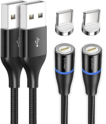 QTUMIST Magnetisches USB C Kabel [2Stück 2m] Magnet Ladekabel Magnetisch Typ C Schnellladekabel mit Type C Adapter für Samsung S23 S22 Huawei Honor Xiaomi Redmi