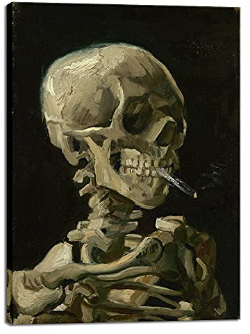 Wieco Art Vincent Van Gogh Leinwanddruck, Motiv: Totenkopf eines Skeletts mit brennender Zigarette, 1886 von Vincent Van Gogh, für Heimdekoration und Wanddekoration, Bilder, Kunstwerk