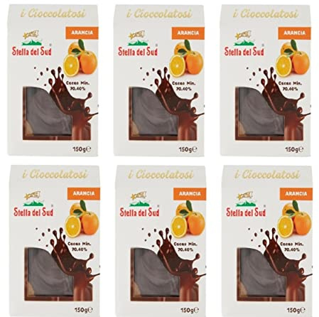 Zeus Party Filetti D'Arancia Candita Ricoperti di Cioccolata Extra Fondente Stella del Sud Cacao 70% - 6 Confezioni da 150g